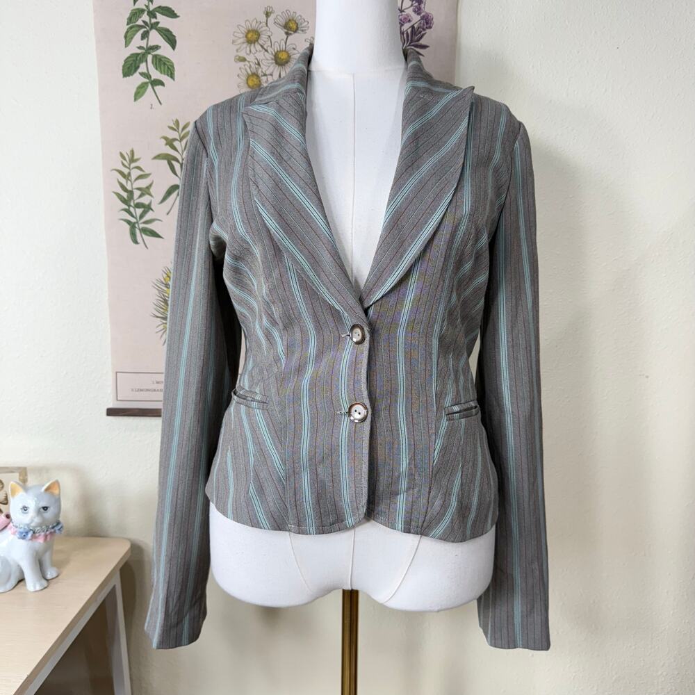 Vtg Y2k Striped Fitted Blazer Jacket Coastal Cowgirl Corpcore Officecore Twee M